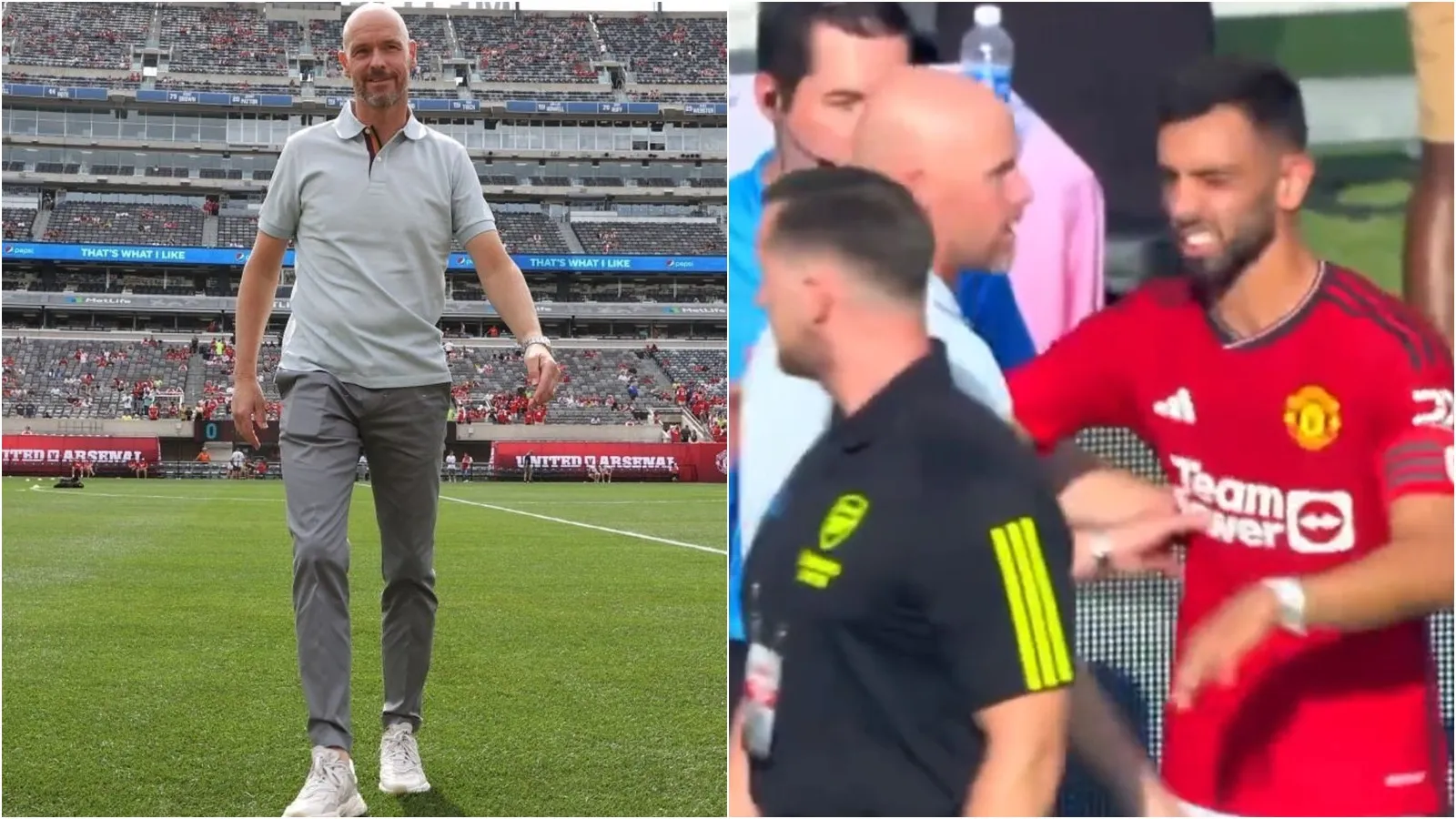 Ten Hag phát cáu vì trọng tài, Bruno tiến đến thể hiện tố chất thủ lĩnh