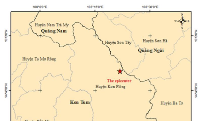 Kon Tum rung lắc nhẹ bởi hai trận động đất
